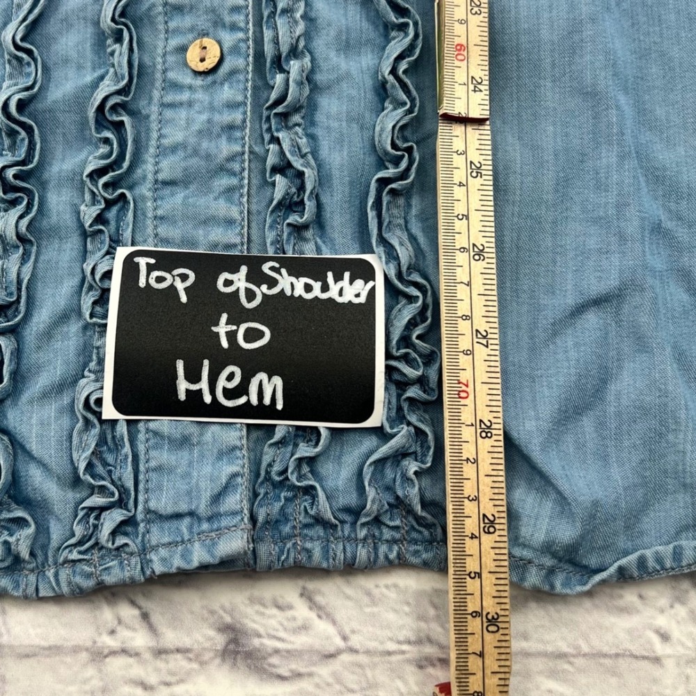 Coldwater Creek Womens XL Blue Chambray Ruffle Button Up Shirt Tencel Lyocell - Picture 9 of 9